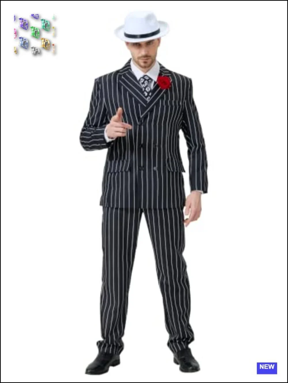 1920s Gangster Costume for Men 5pc Pinstripe Mobster Halloween Suit Set